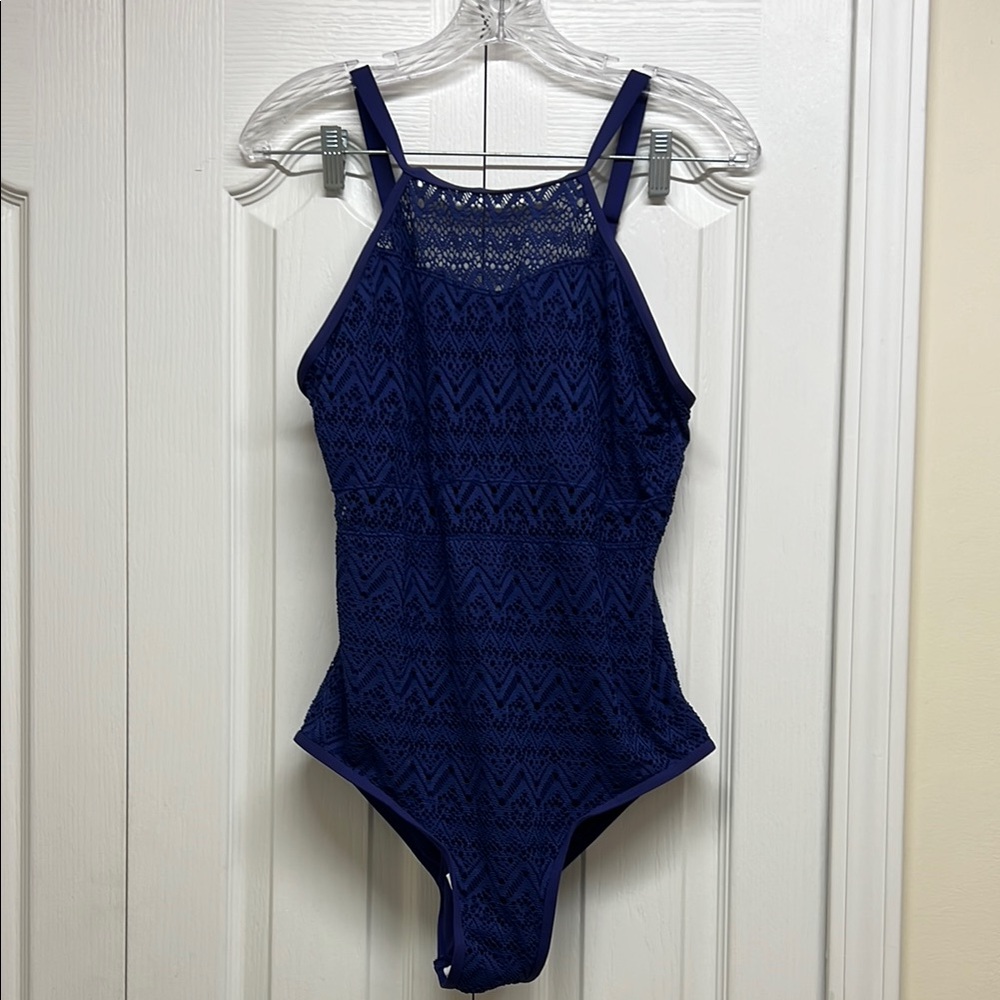 Holipick Navy Blue Lace One-Piece Swimsuit Size Large